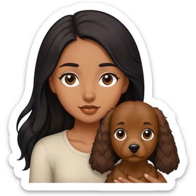 Brown Pudel dog and black hair girl sticker