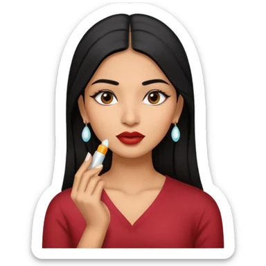 A gorgeous indian with black hair women applying lipbalm on her brown lips sticker