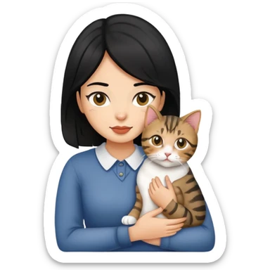 Black hair women with a British tabby  sticker