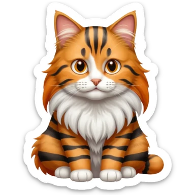 A long haired tabby cat with a white chest and white paws, sticker