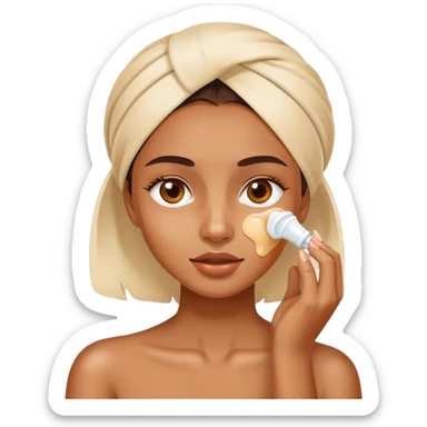 a girl applying cream on face sticker