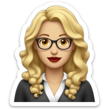 mujer rubia con pelo largo ondulado, con ojos azules, labios rojos y gafas negras sticker