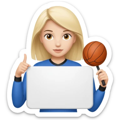 A girl sports fan holding a large blank sign sticker