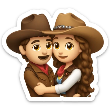 Cowboy with brown hair kissing cowgirl with brown hair sticker