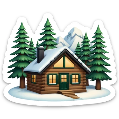 
snowy cabin in the woods, surrounded by pines sticker