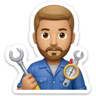Latino HVAC repairman action figure with goatee beard holding a wrench and refrigerant gauge sticker