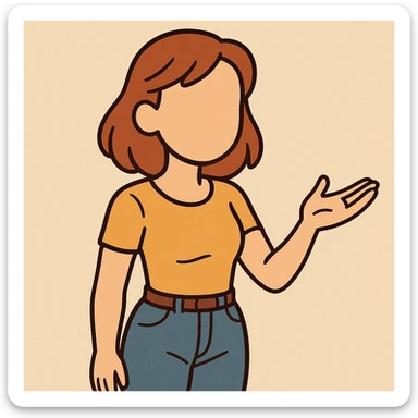 friendly young woman with no face, gentle posture, warm color palette, simple flat toon illustration sticker