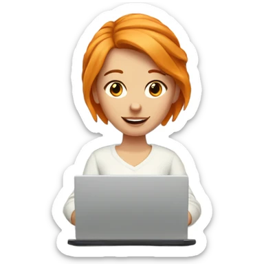 Orange-haired white girl in white sweater working on a laptop in a cozy bed sticker