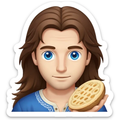 Northern italian guy with long hair and blue eyes with empada in hand sticker