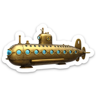 A vintage brass submarine with rivets, propellers, and glowing portholes. 
















 sticker