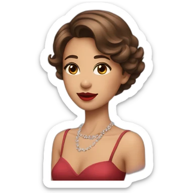 A girl with brown eyes brown short hair wearing necklace and red lipstick  sticker