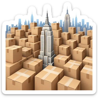 Empire State Building with many plain cardboard boxes sticker
