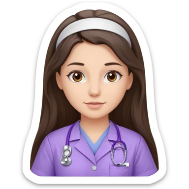 pretty brunette nurse with long hair in lilac scrubs sticker