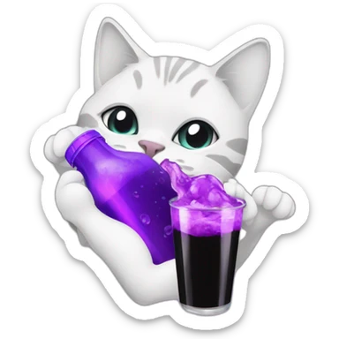 Cat black n white siping purple soda sticker