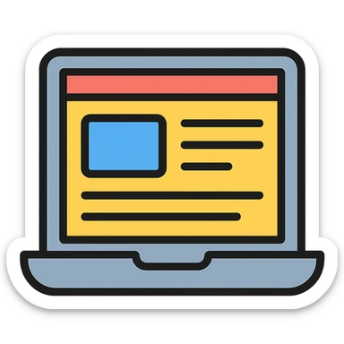 a laptop computer displaying a clean and modern website on the screen, icon style, simple and clear design sticker