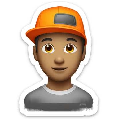 Young man Dave Lister wearing neon orange jacket and bucket hat 420 sticker