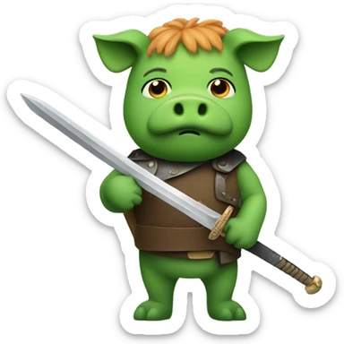 Green pig with a sword sticker