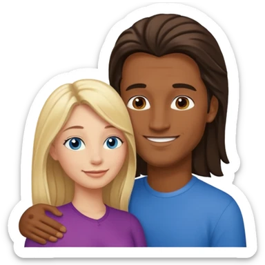 blonde hair blue eyes woman embracing a taller man who has brown skin and dark hair more like the first one make the man taller and the woman have long hair and both smiling sticker