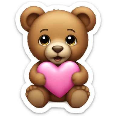 A teddy bear holds a pink heart in its paws sticker