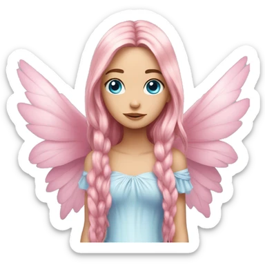 big wings, rose, Beautiful, fairy, pink, long hair, blue eyes  sticker
