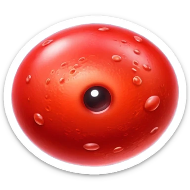A realistic red blood cell floating in space, fully red with no white color, glossy surface, detailed texture, cinematic lighting, dark background, slow smooth motion, high-resolution, dramatic shadows, no white blood cells, focus on a single red blood cell, hyper-realistic 3D render. sticker