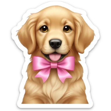 puppy golden retriever with pink bow sticker