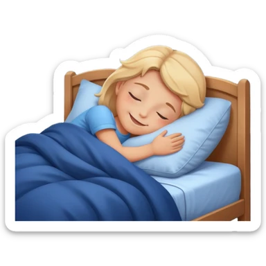 a child tucked in bed sleeping with a smile, night sky outside window sticker