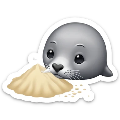 Grey seal is Sniffing white powder and holding the powder  sticker