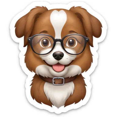 dog wearing glasses with a sweet smile sticker