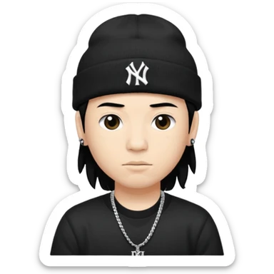 rapper da trắng full đen có mũ len hãng MLB
 sticker