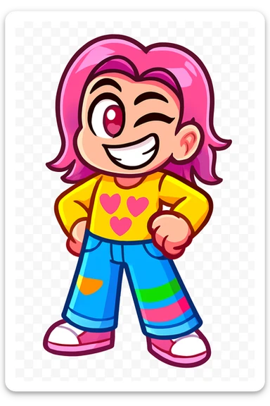 Extract every character from the picture. there is  5 character. So i need total 5 images of the character including the clothes and accessories they are wearing, and place on a transparent background. Keep the original style and appearance exactly the same. and separately give me the each character picture

 sticker