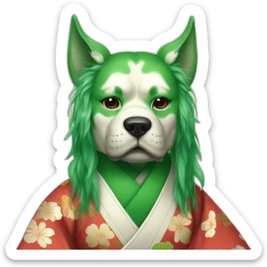massive-guy-noh-dog-mask-greenlonghair-japanese-kimono sticker
