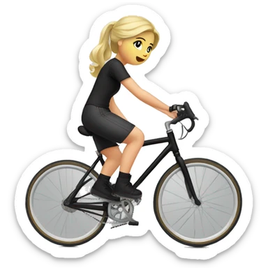 I want to creat emoji of blond girls on bicycle, she has black helmet with red marks on her head, she has black shirt, she has olive color short, she has white shoe and red socks, the bike is grey-balck. sticker