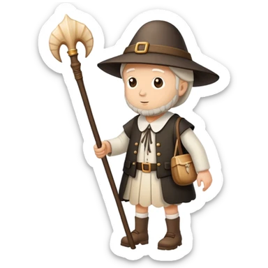 pilgrim walking with walking stick and scallop shell sticker