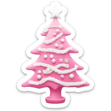 Pink Christmas tree with white star and white ornaments  sticker