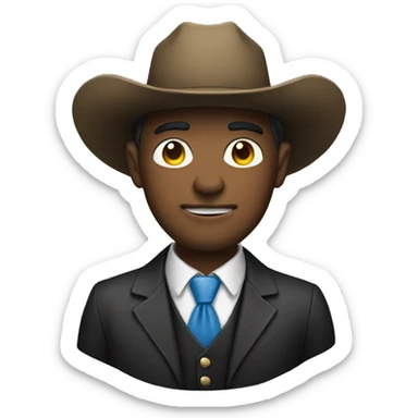 Man in a suit with a cowboy hat sticker