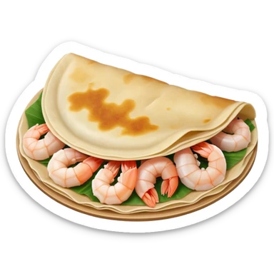 Bánh Xèo Cinematic Realistic Bánh Xèo Dish Emoji, depicted as a crispy, folded semi circle crepe filled with tiny shrimp and pork, rendered with dynamic textures and vibrant, appetizing lighting. sticker