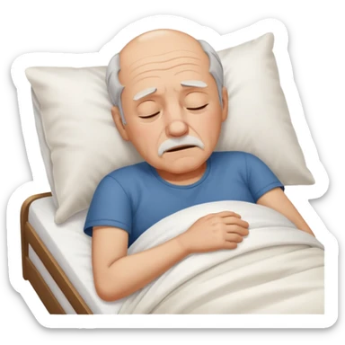 sleepy old man lying down on bed sticker