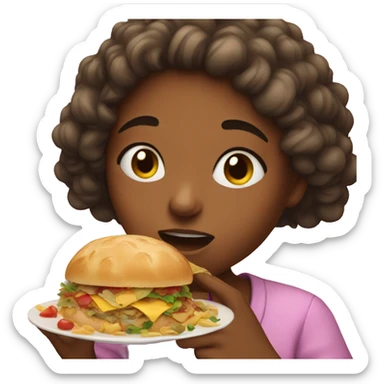 girl stuffing face with food sticker