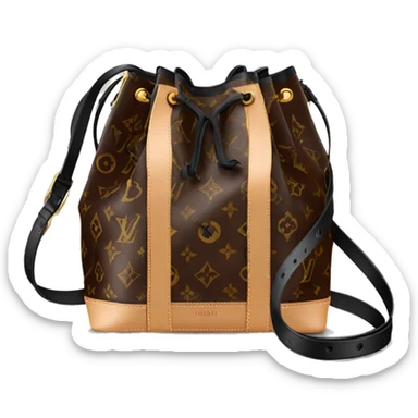 Brown Louis Vuitton neo noe bag with black strap sticker