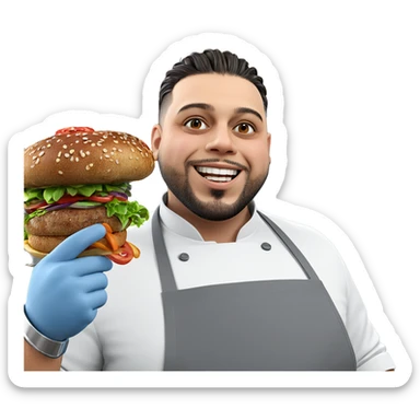 smiling chef holding food sticker
