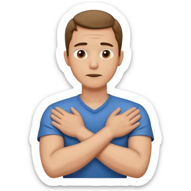 man choking himself emote both hands around neck arms crosse sticker