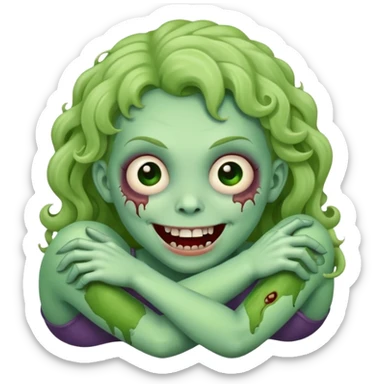 A cute, cheerful zombie is curled up in laughter sticker