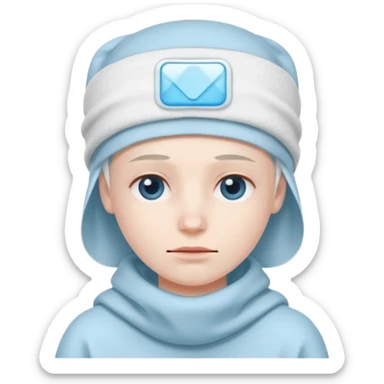 A person with headaches and a cold pack on the head sticker