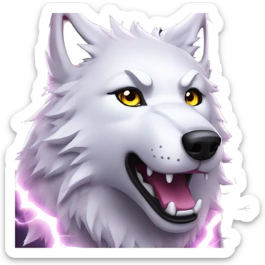 Lightning running sparkling glitter white wolf snarling huge eyes sun halo black white pink red yellow sticker