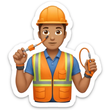 Electrician + cable coil + orange vest, Repair Crew. sticker