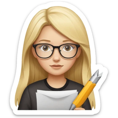 je voudrai un emoji d'une fille aux cheveux longs et blonds avec des lunettes entrain de découper DU PAPIER sticker