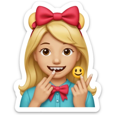 Smiley face biting nail with bow  sticker