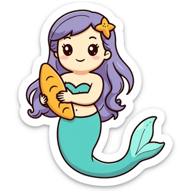 Una sirena con el pelo liso y un baguette me la mano sticker