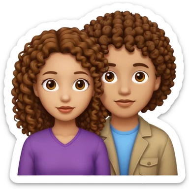 Light skin couple, girl with brown curly hair sticker